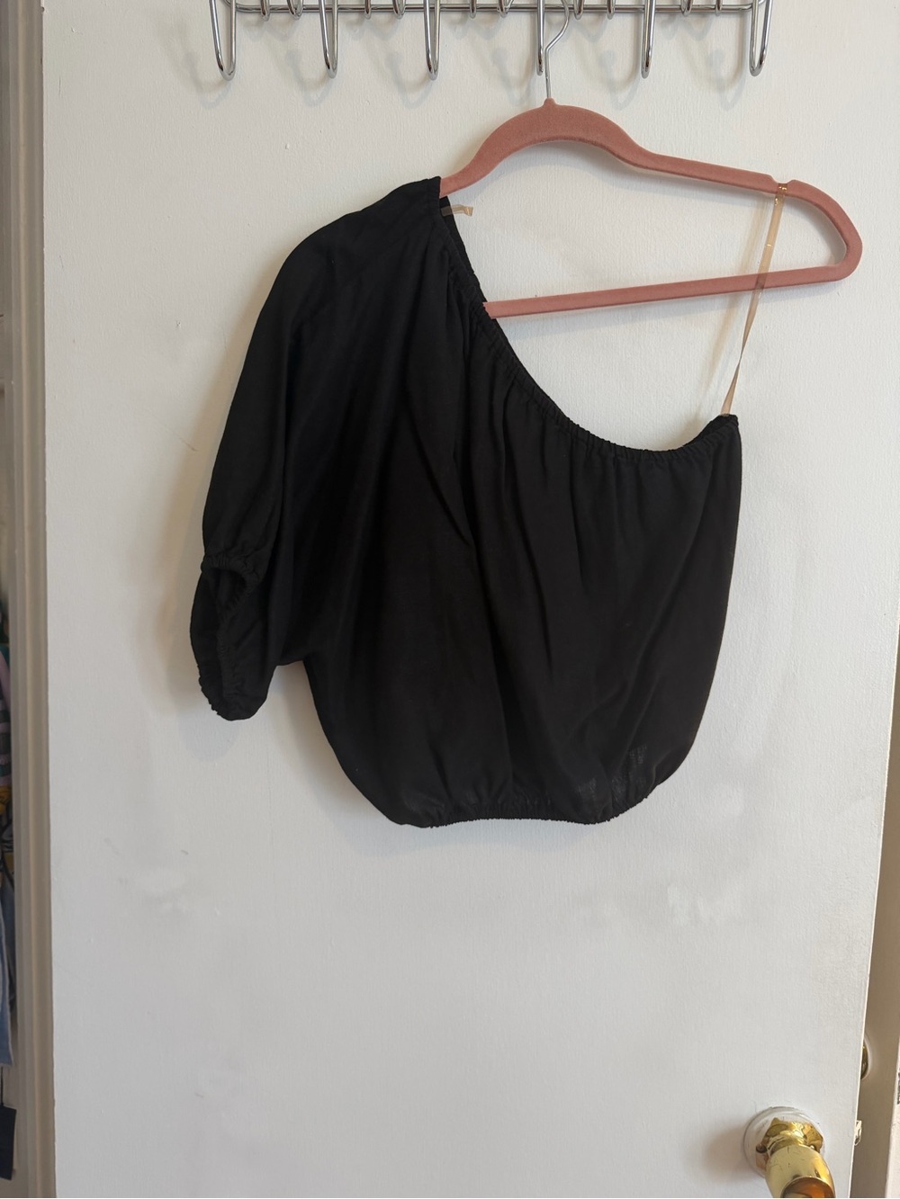 Stateside Black One-Shoulder Crop Top - Linen Blend
